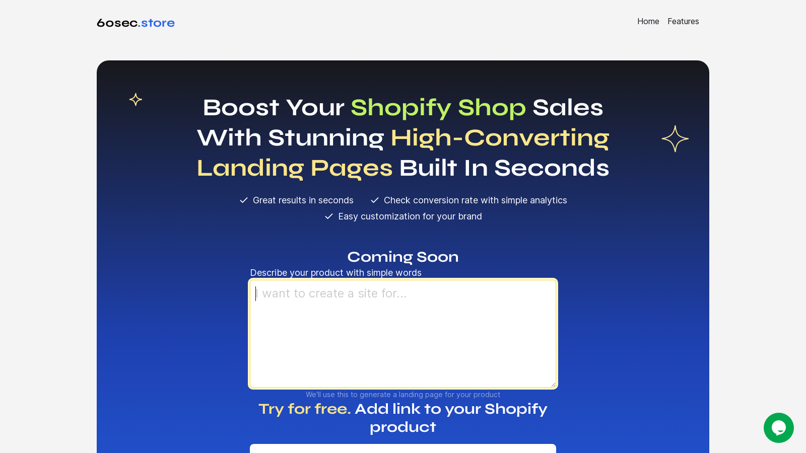 Boost Shopify Sales with 60sec.store High-Converting Landing Pages